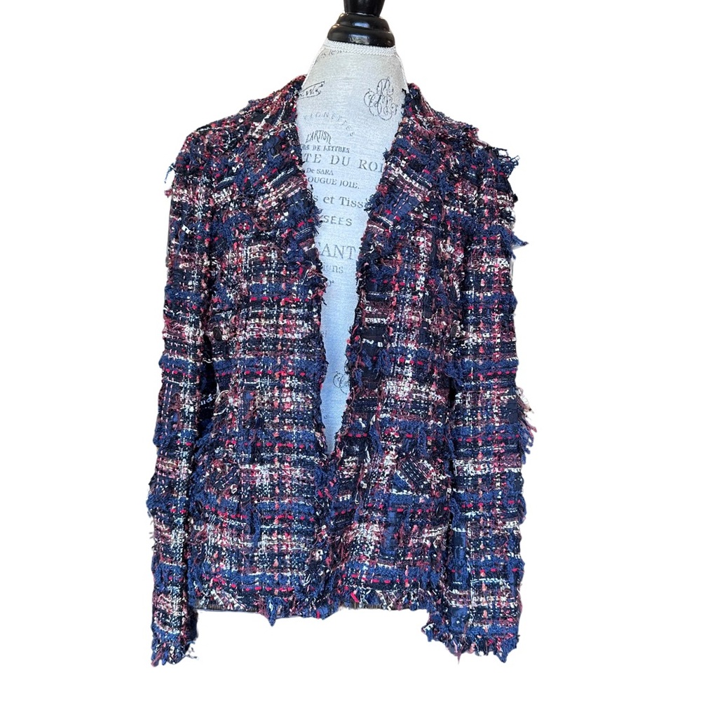 CHANEL Houndstooth Fringed Tweed Blazer
